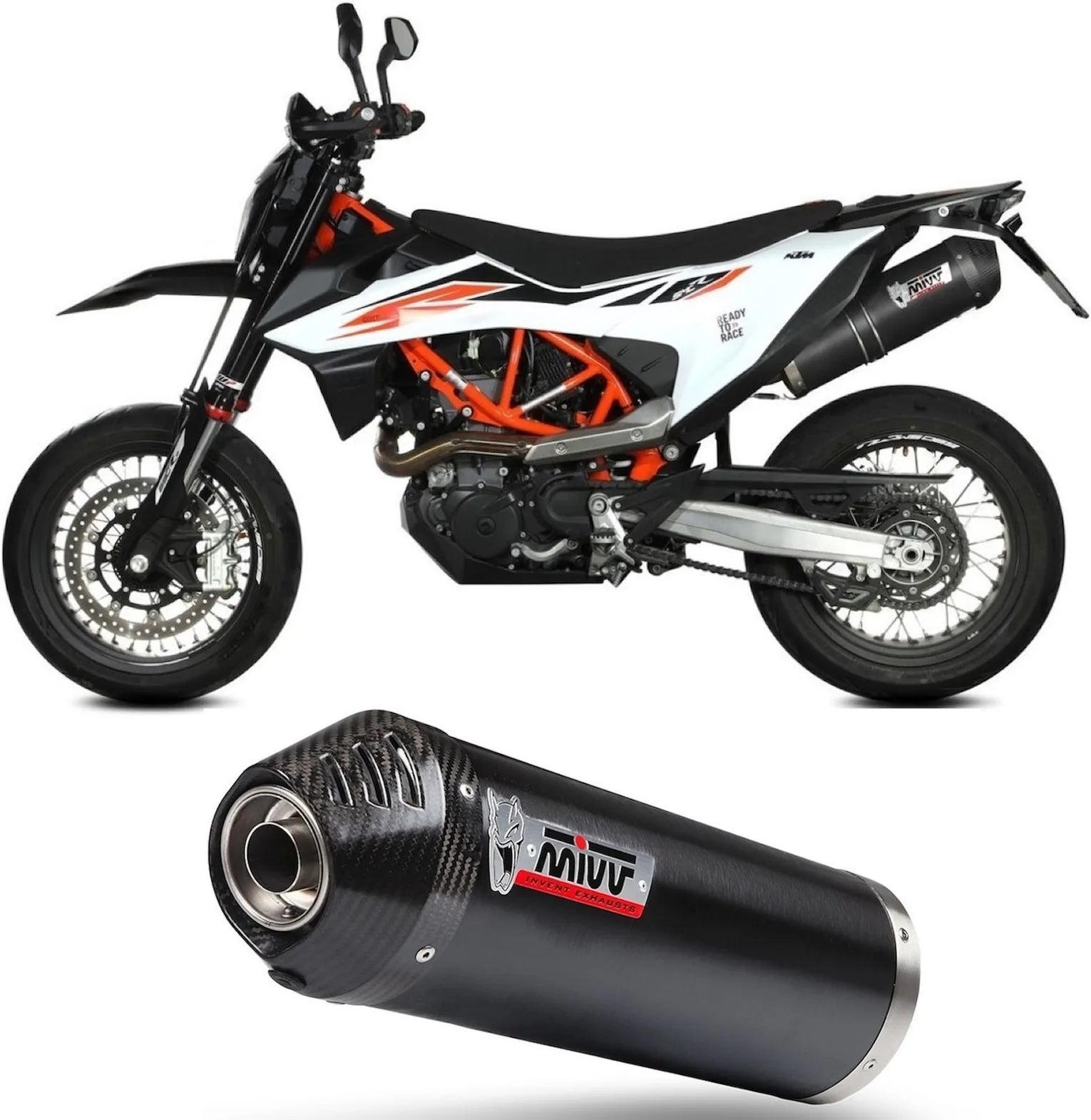 Terminale Di Scarico Non Catalizzato E Senza Omologazione Suono Oval Inox Nero Carbonio - Mivv Compatibile Con Ktm 690 Smc R (2020-2024)