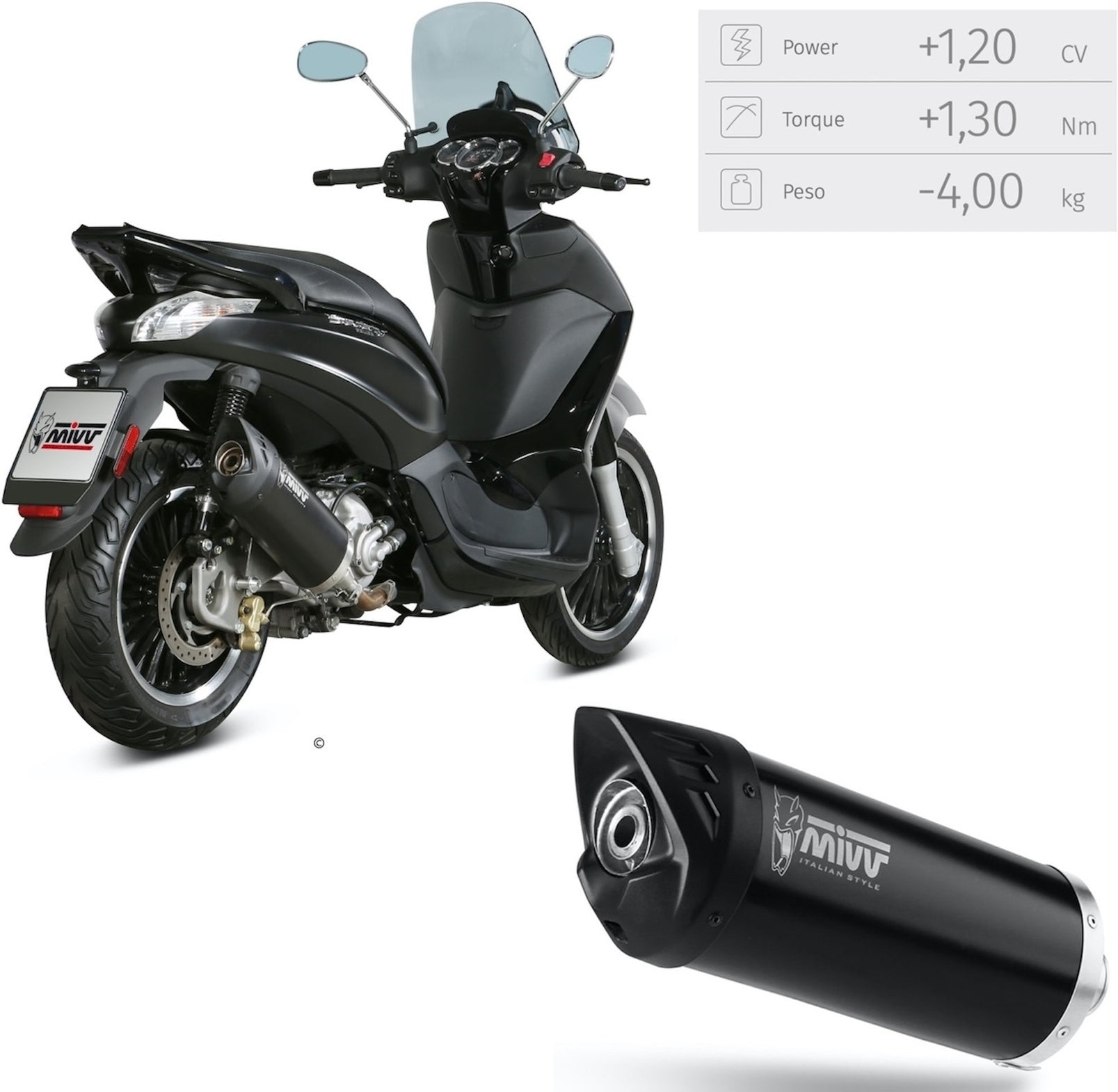 Uncatalysed Exhaust System Without Sound Certification Mover Steel Black - Mivv Compatible With Piaggio Beverly 300 (2010-2020)