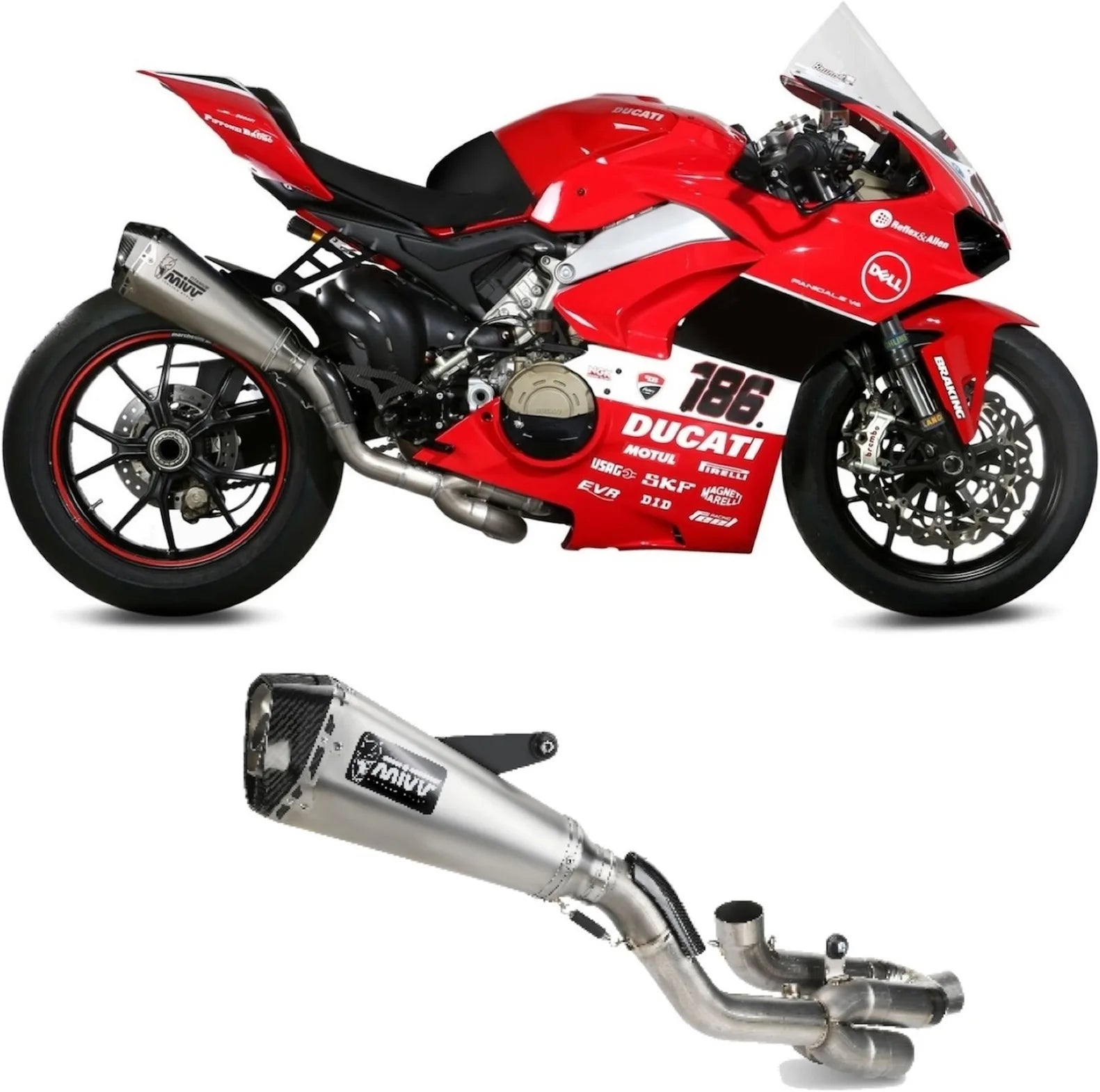 Impianto Di Scarico Completo Non Catalizzato E Senza Omologazione Suono Delta Race Full Titanio Carbonio - Mivv Compatibile Con Ducati Panigale V4 (2018-2022)