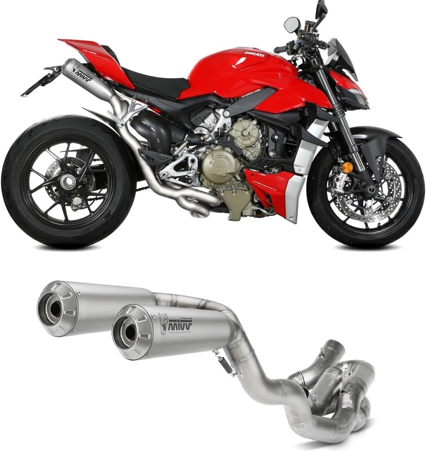 Impianto Di Scarico Completo Non Catalizzato E Senza Omologazione Suono X-M1 Titanio - Mivv Compatibile Con Ducati Streetfighter V4 (2020-2022)