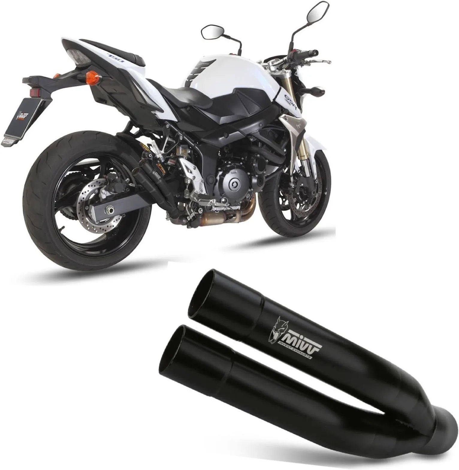 Terminale Di Scarico Non Catalizzato E Senza Omologazione Suono Double Gun Inox Nero - Mivv Compatibile Con Suzuki Gsr 750 (2011-2016)