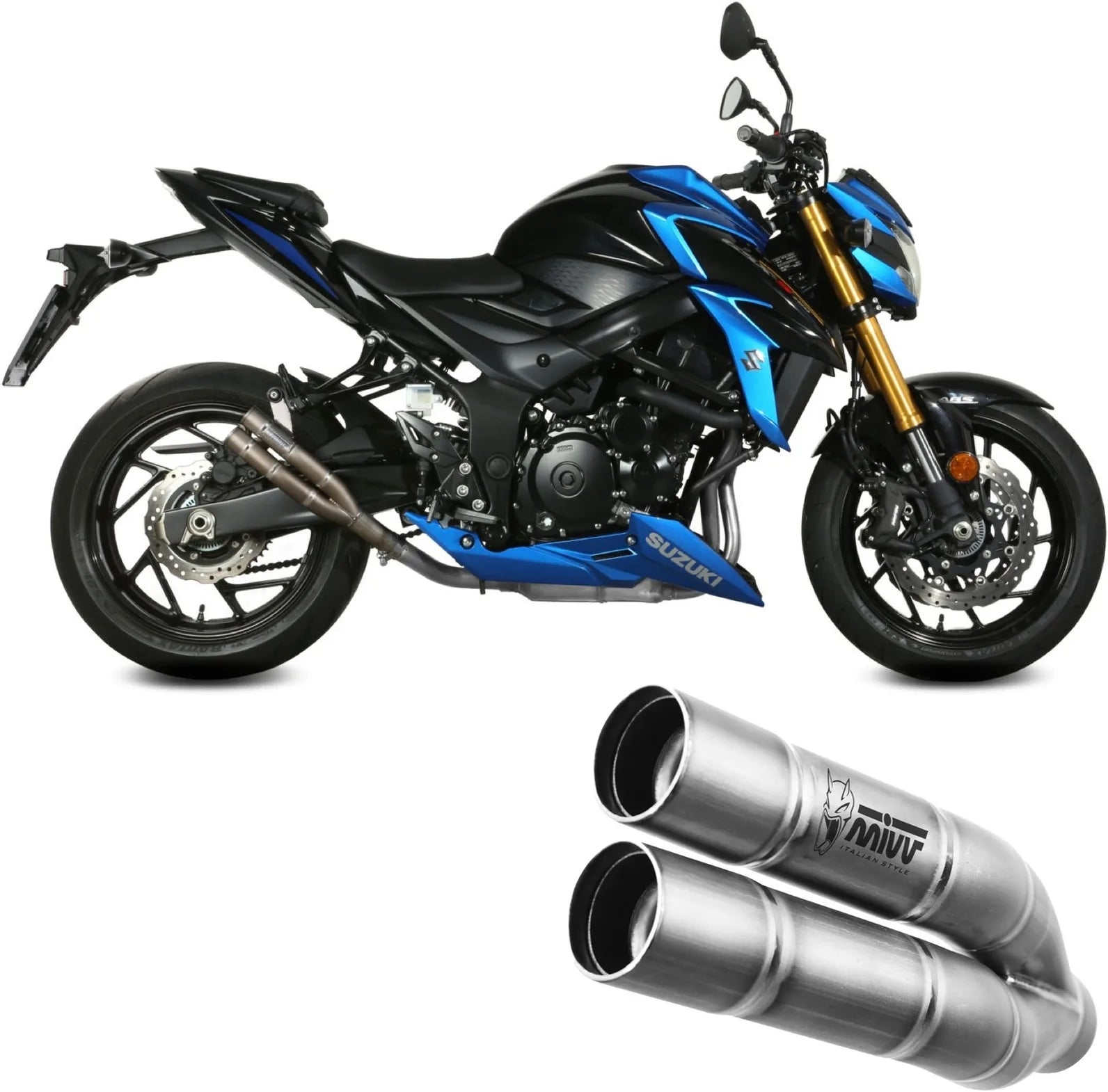 Terminale Di Scarico Non Catalizzato E Senza Omologazione Suono Double Gun Inox - Mivv Compatibile Con Suzuki Gsx-S 750 (2017-2020)