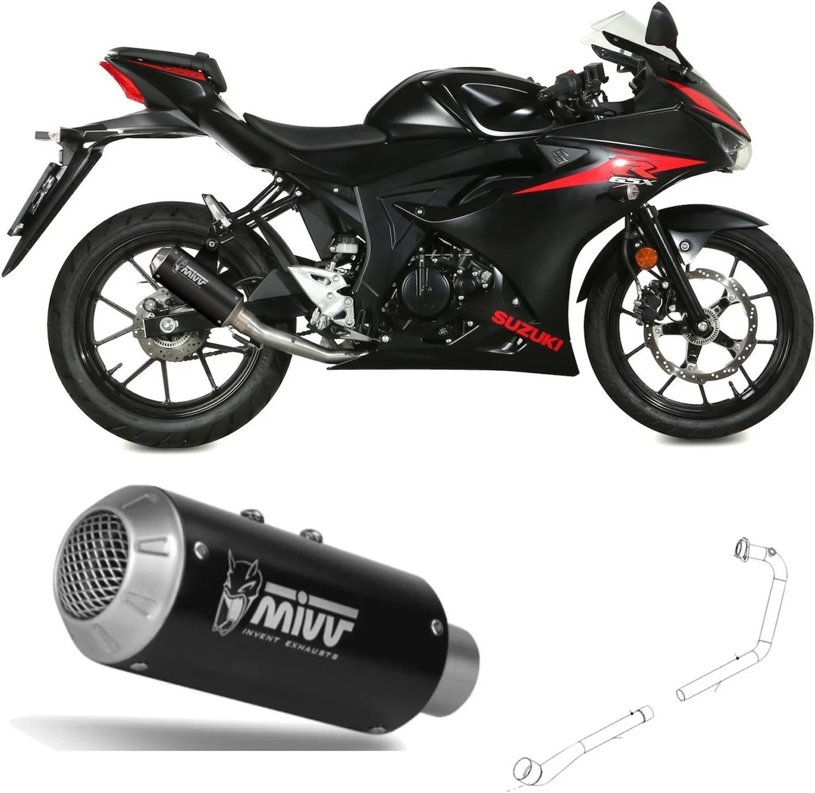 Impianto Di Scarico Completo Non Catalizzato E Senza Omologazione Suono Mk3 Inox Nero - Mivv Compatibile Con Suzuki Gsx-R 125 (2017-2020)