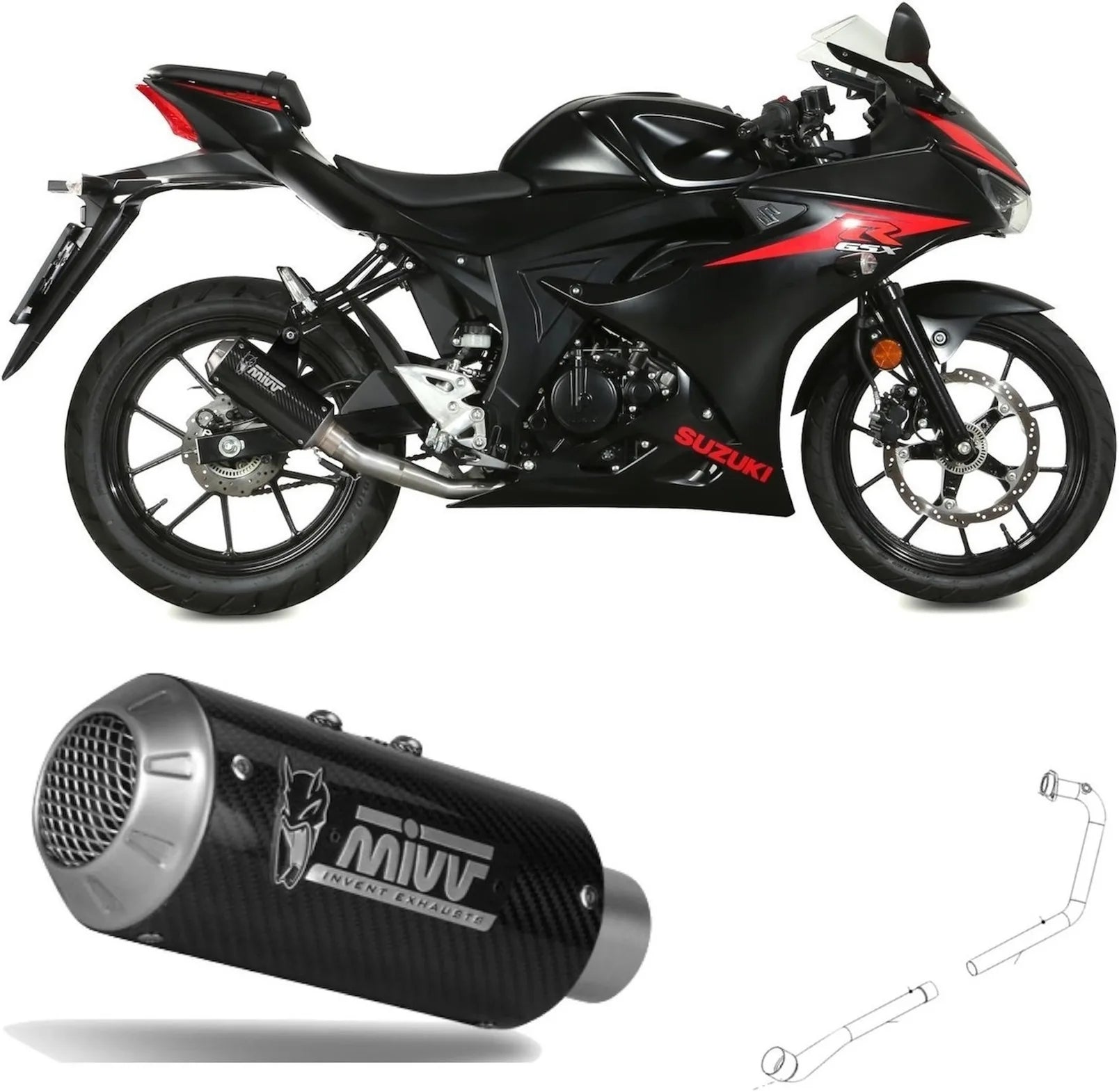 Impianto Di Scarico Completo Non Catalizzato E Senza Omologazione Suono Mk3 Carbonio - Mivv Compatibile Con Suzuki Gsx-R 125 (2017-2020)