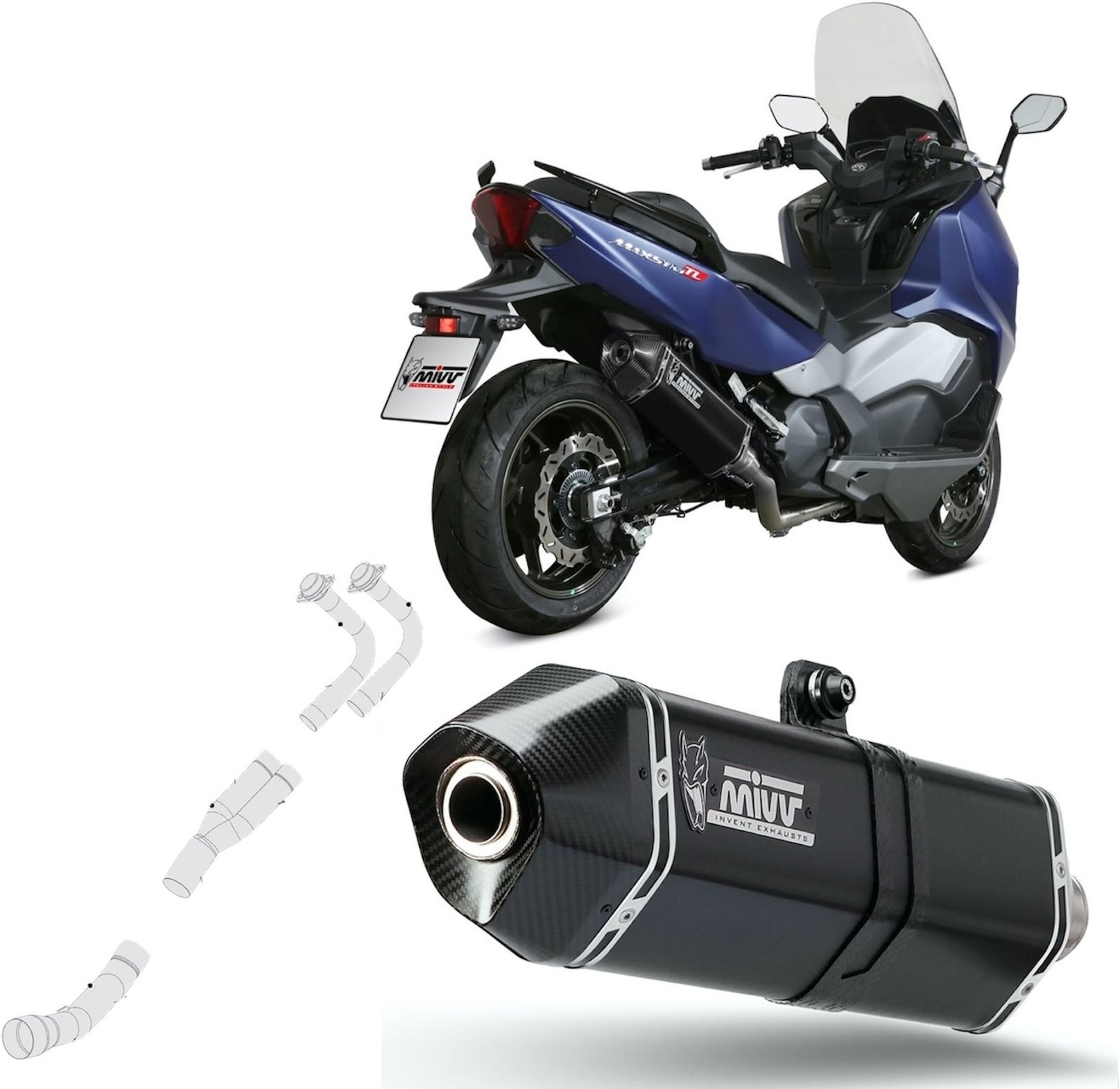 Complete Exhaust System Without Catalytic Converter And Without Sound Certification Speed Edge Steel Black Carbon - Mivv Compatible With Sym Max Sym Tl 500 (2020)