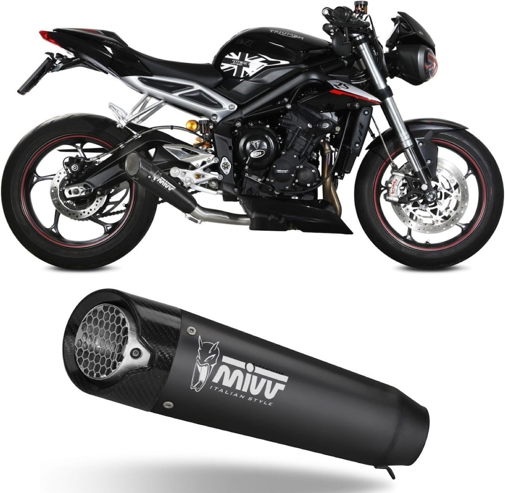 Uncatalysed Exhaust System Without Sound Certification X-M5 Steel Black Carbon - Mivv Compatible With Triumph Street Triple 660 S (2017-2022)