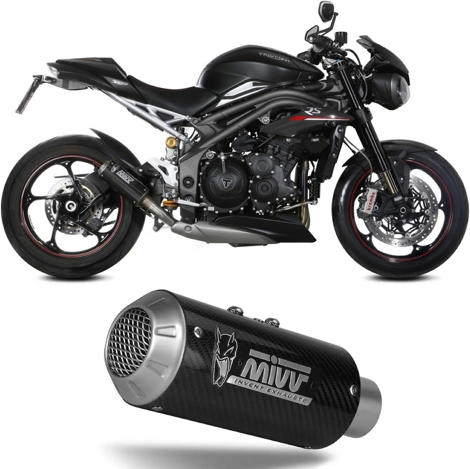 Uncatalysed Exhaust System Without Sound Certification Mk3 Carbon - Mivv Compatible With Triumph Speed Triple R - S (2018-2020)