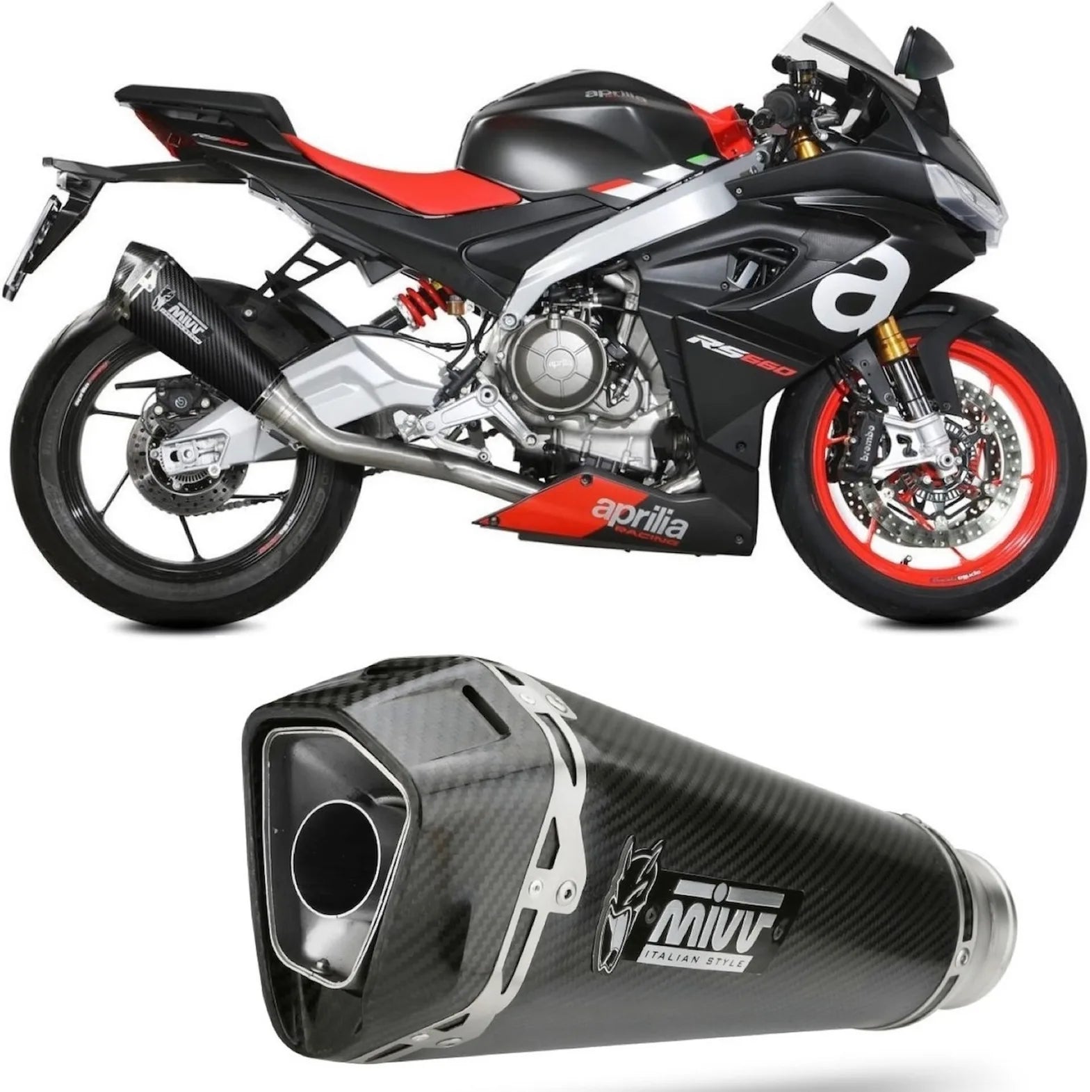 Impianto Di Scarico Completo Non Catalizzato E Senza Omologazione Suono Delta Race Carbonio Carbonio - Mivv Compatibile Con Aprilia Tuono 660 (2021-2024)