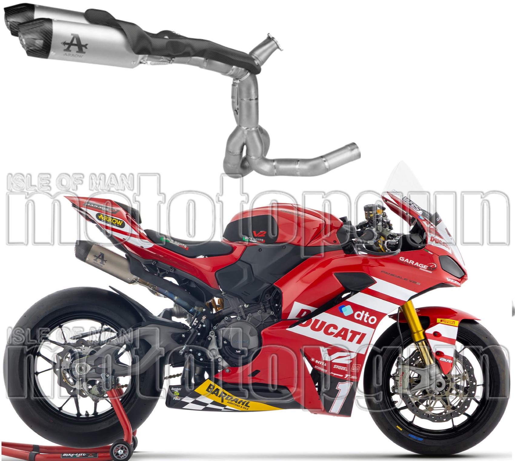 Complete Exhaust System Without Catalytic Converter And Without Sound Certification Round Competition Titanium Carby End Cap - Arrow Special Parts Compatible With Ducati Panigale V2 / S (2025-2026)