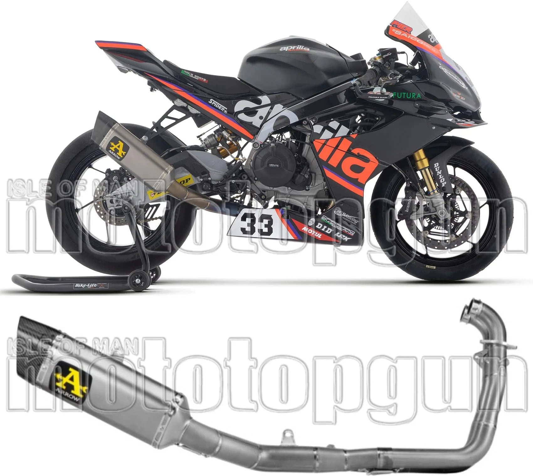 Impianto Di Scarico Completo Non Catalizzato E Senza Omologazione Suono Pista Competition Sport Bike Titanio Fondello In Carbonio - Arrow Special Parts Compatibile Con Aprilia Rs 660 (2025-2026)
