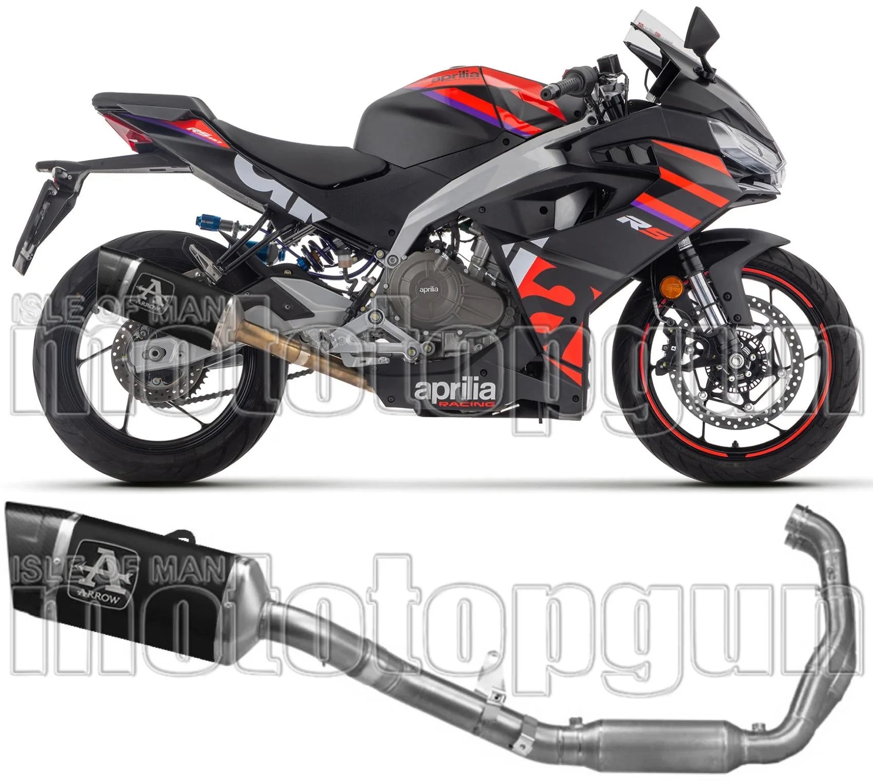 Impianto Di Scarico Completo Non Catalizzato E Senza Omologazione Suono Pista Titanio Nero Carbonio - Arrow Special Parts Compatibile Con Aprilia Rs 457 (2024-2025)