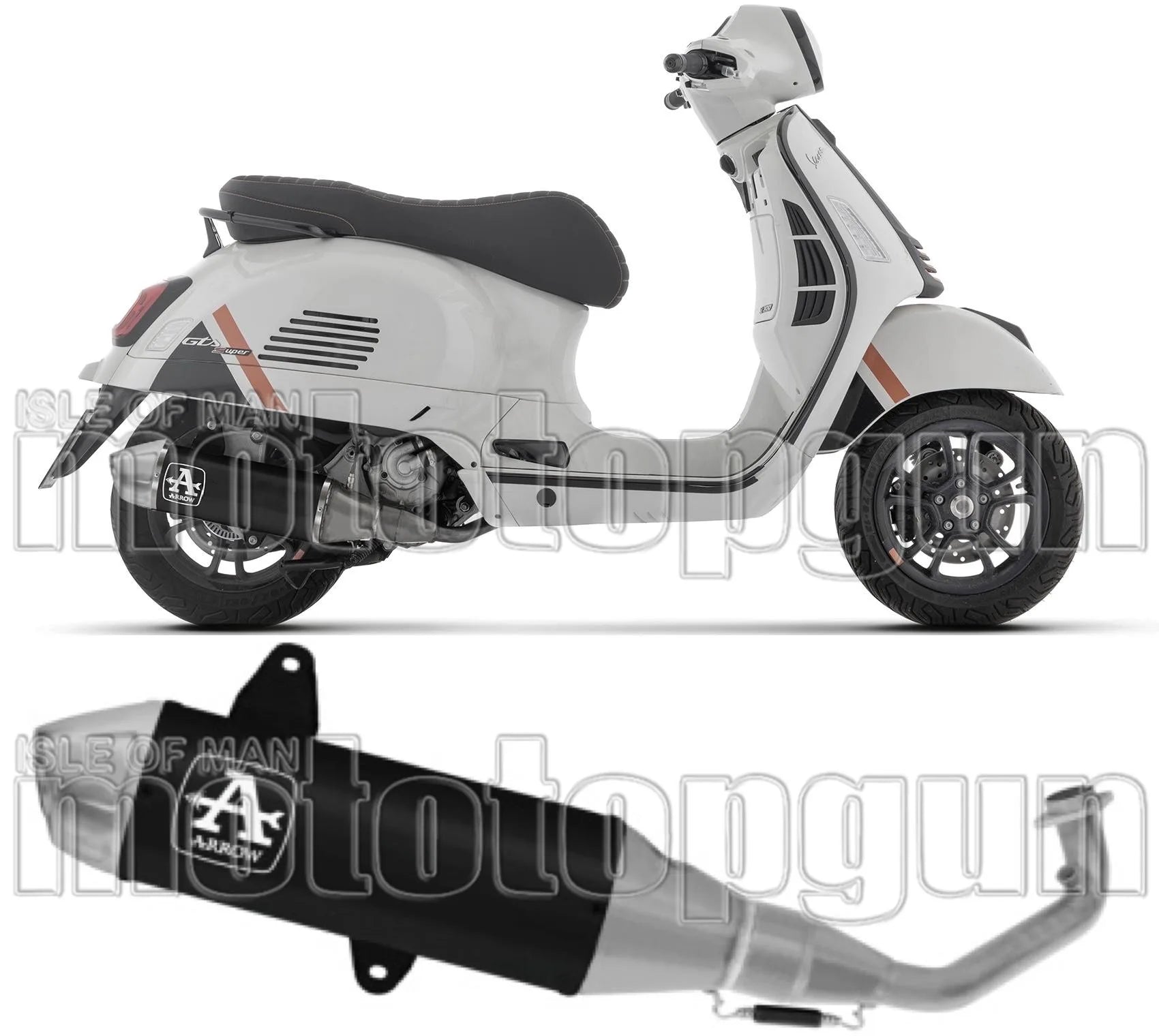 Impianto Di Scarico Completo Non Catalizzato E Senza Omologazione Suono Urban Alluminio Nero Fondello Inox - Arrow Special Parts Compatibile Con Piaggio Vespa Gts 310 (2025-2026)
