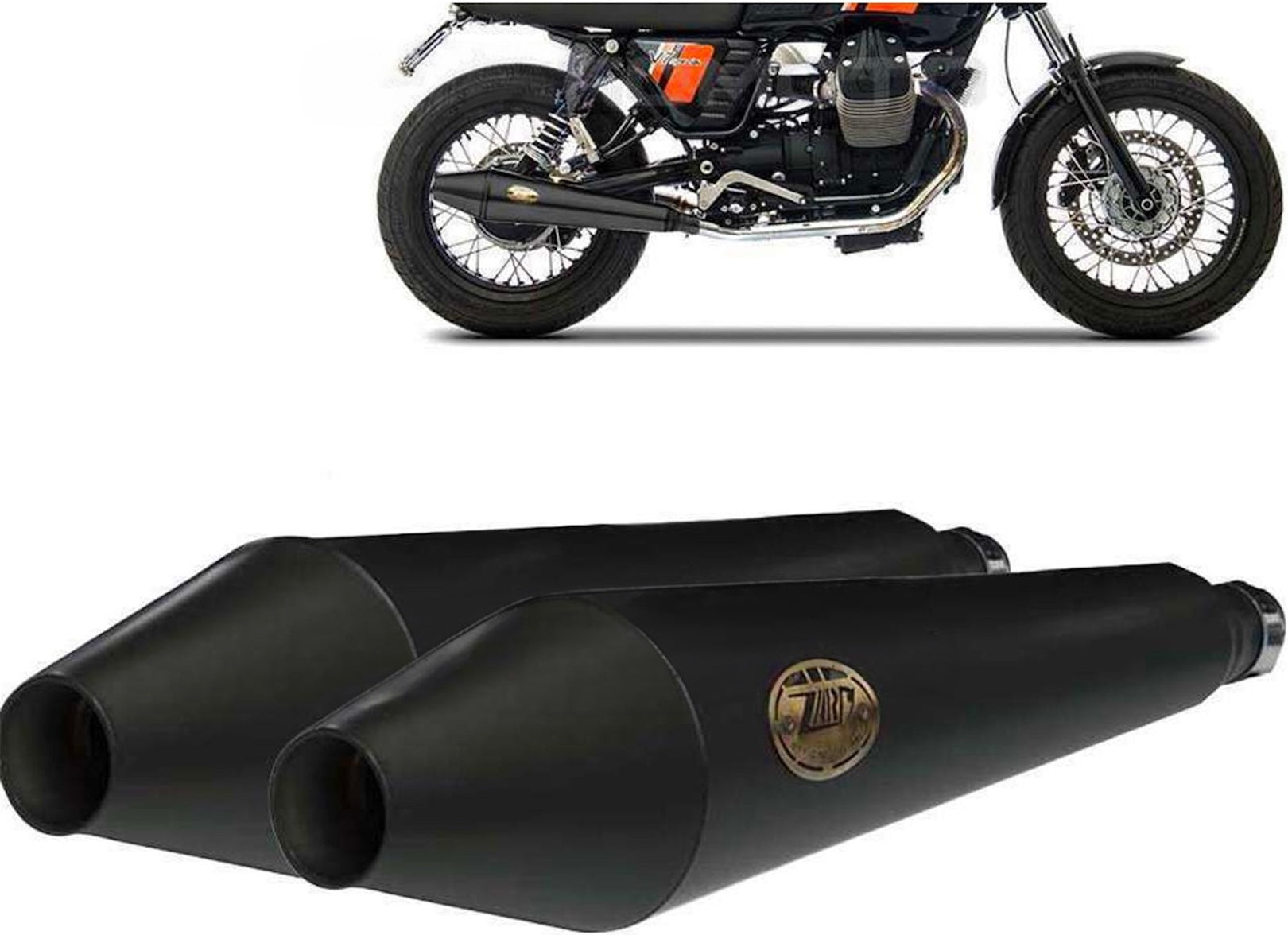 Exhaust Tip Without Sound Certification Conical Steel Black - Zard Compatible With Moto Guzzi V7 Café Racer (2009-2012)