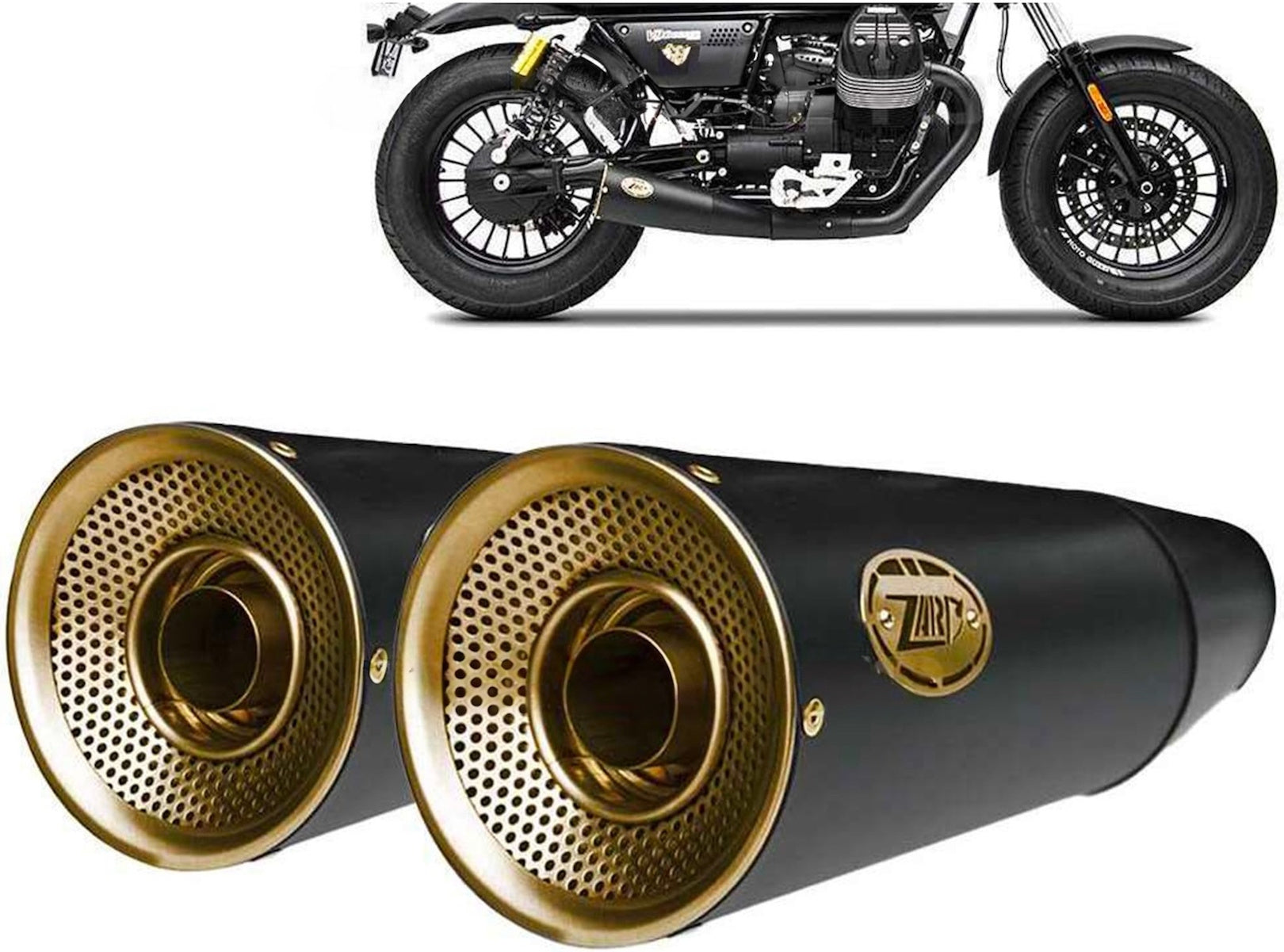 Exhaust Tip Without Sound Certification Big Steel Black Endcap Bronze - Zard Compatible With Moto Guzzi V9 Roamer (2016-2019)