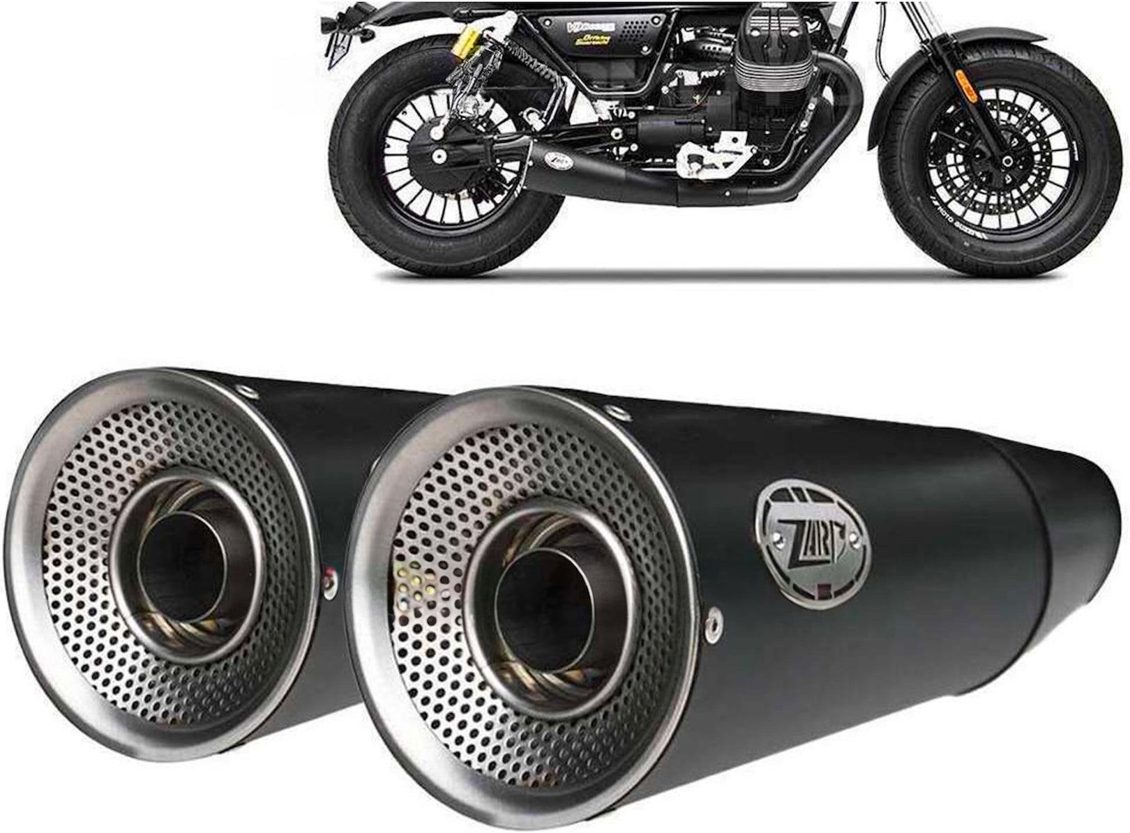 Exhaust Tip Without Sound Certification Big Steel Black Endcap Aluminium - Zard Compatible With Moto Guzzi V9 Roamer (2016-2019)