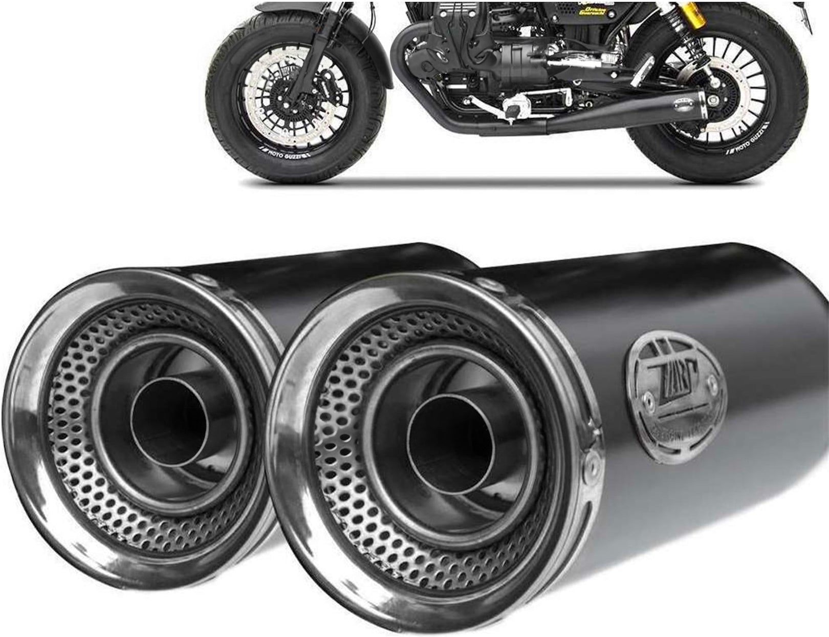 Exhaust Tip Without Sound Certification Slim Steel Black Endcap Aluminium - Zard Compatible With Moto Guzzi V9 Bobber (2016-2019)