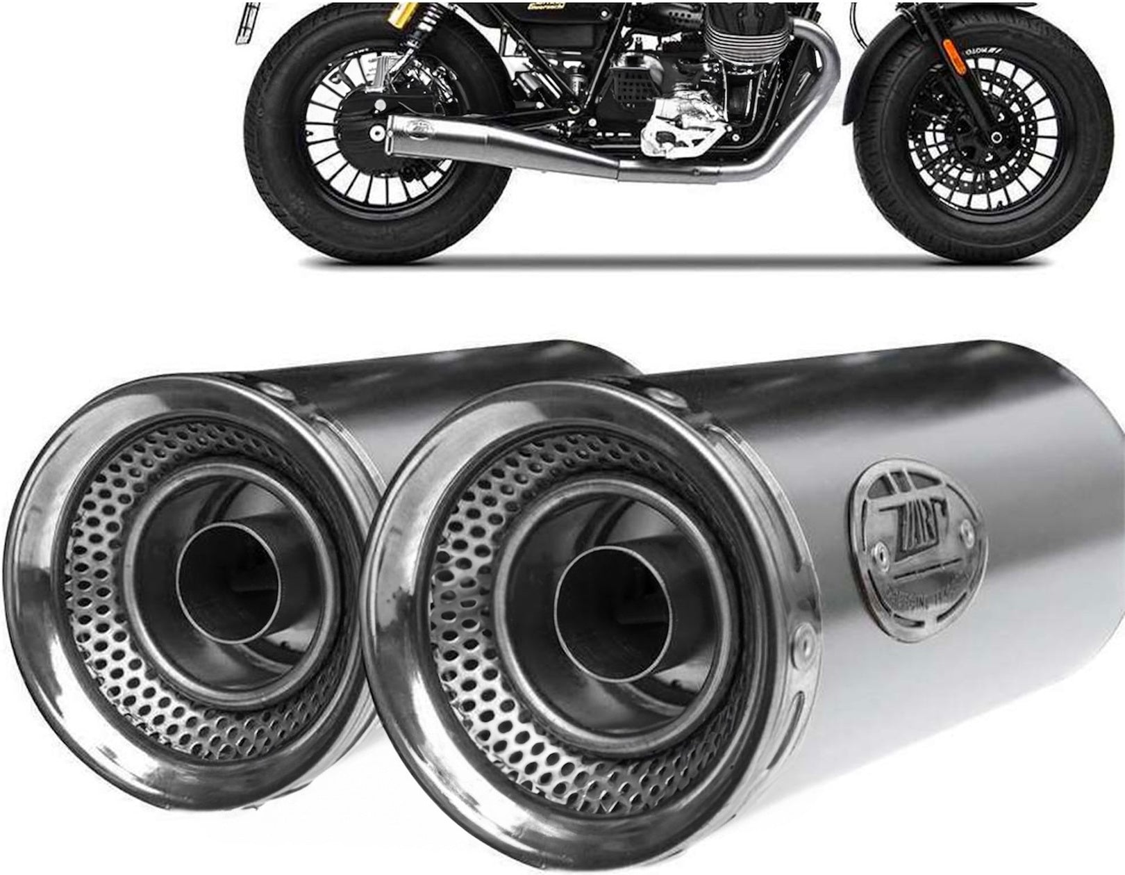 Exhaust Tip Without Sound Certification Slim Stainless Steel Endcap Aluminium - Zard Compatible With Moto Guzzi V9 Bobber (2016-2019)