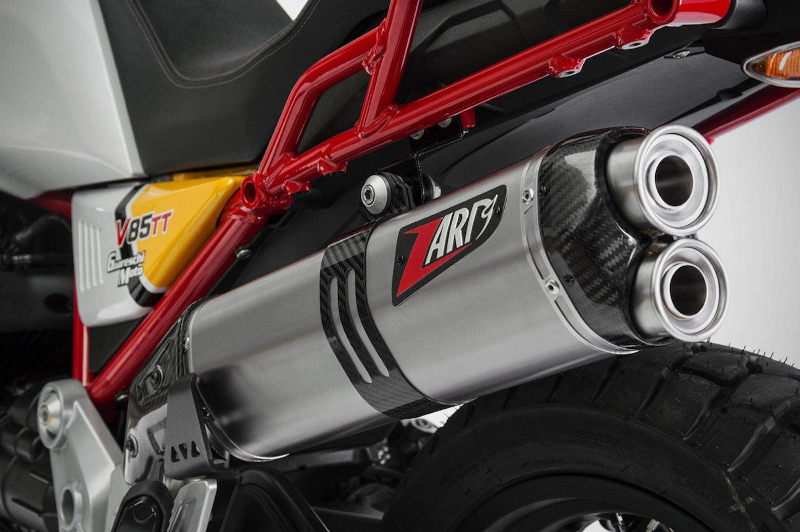 Exhaust Tip Without Sound Certification Stainless Steel Endcap Carbon - Zard Compatible With Moto Guzzi V85 Tt (2019-2023)