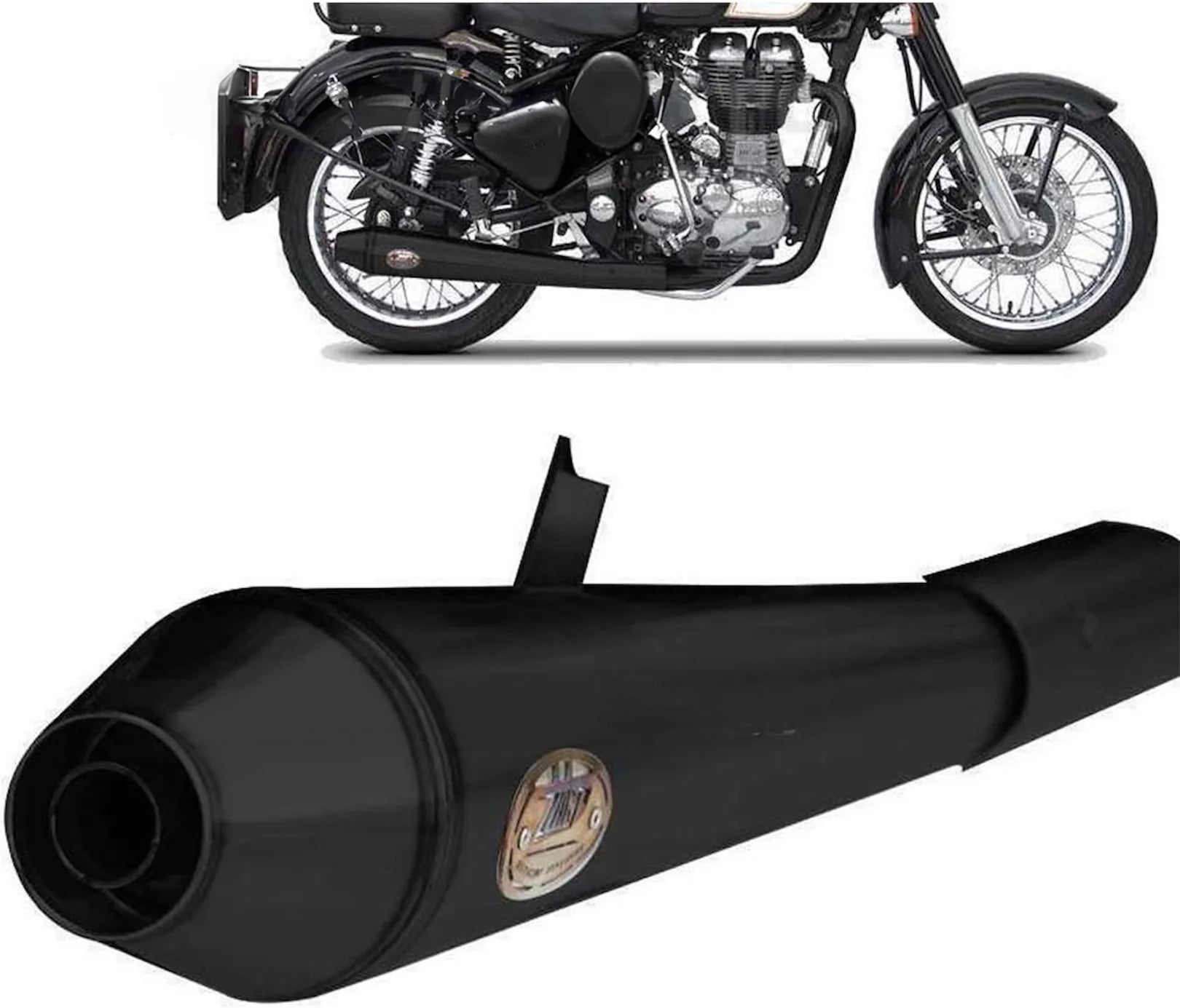 Terminale Di Scarico Senza Omologazione Suono Conical Acciaio Nero - Zard Compatibile Con Royal Enfield Bullet 350 (2006-2009)