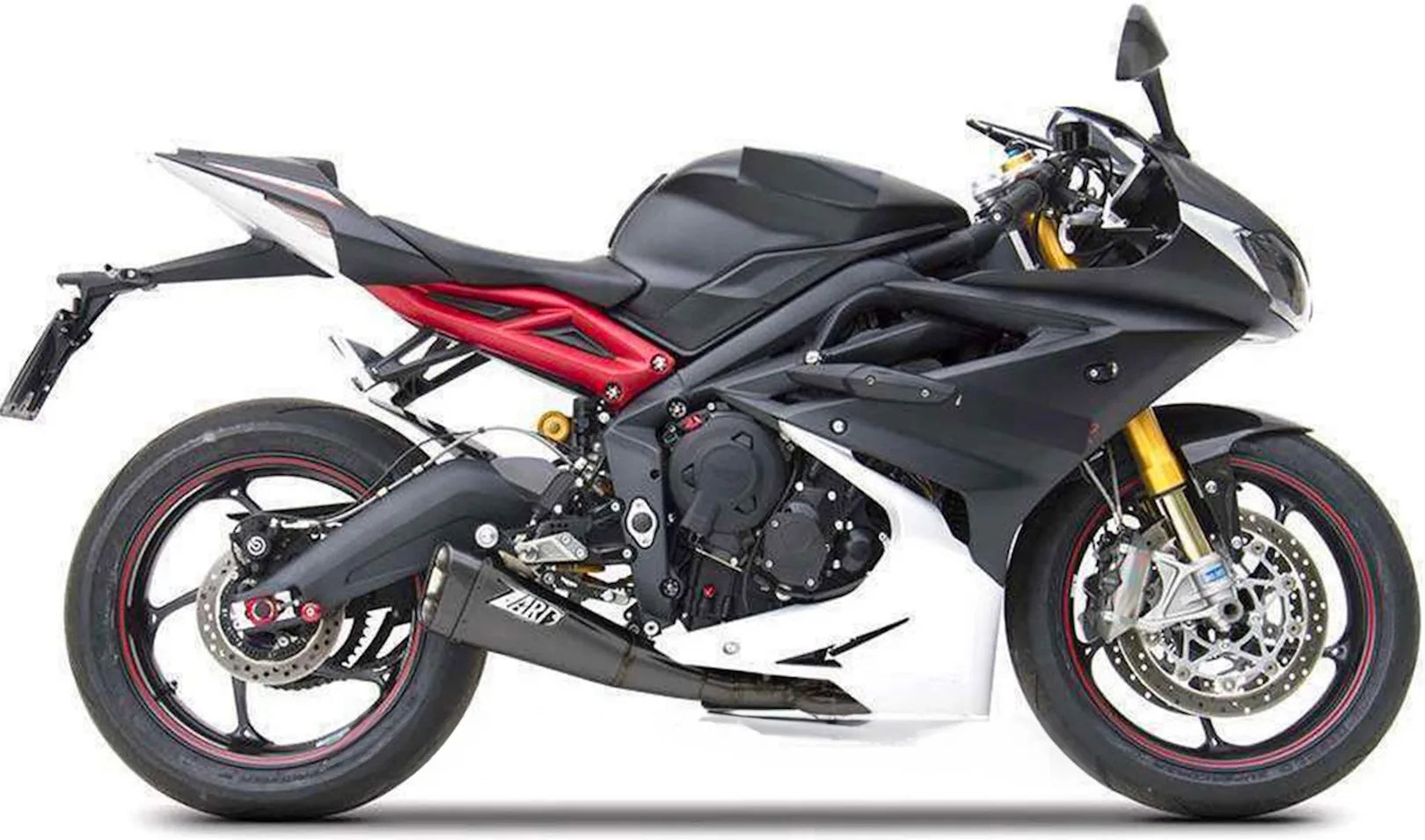 Impianto Di Scarico Completo Non Catalizzato E Senza Omologazione Suono Short Acciaio Nero Coppa Carbonio - Zard Compatibile Con Triumph Daytona 675 (2013-2016)