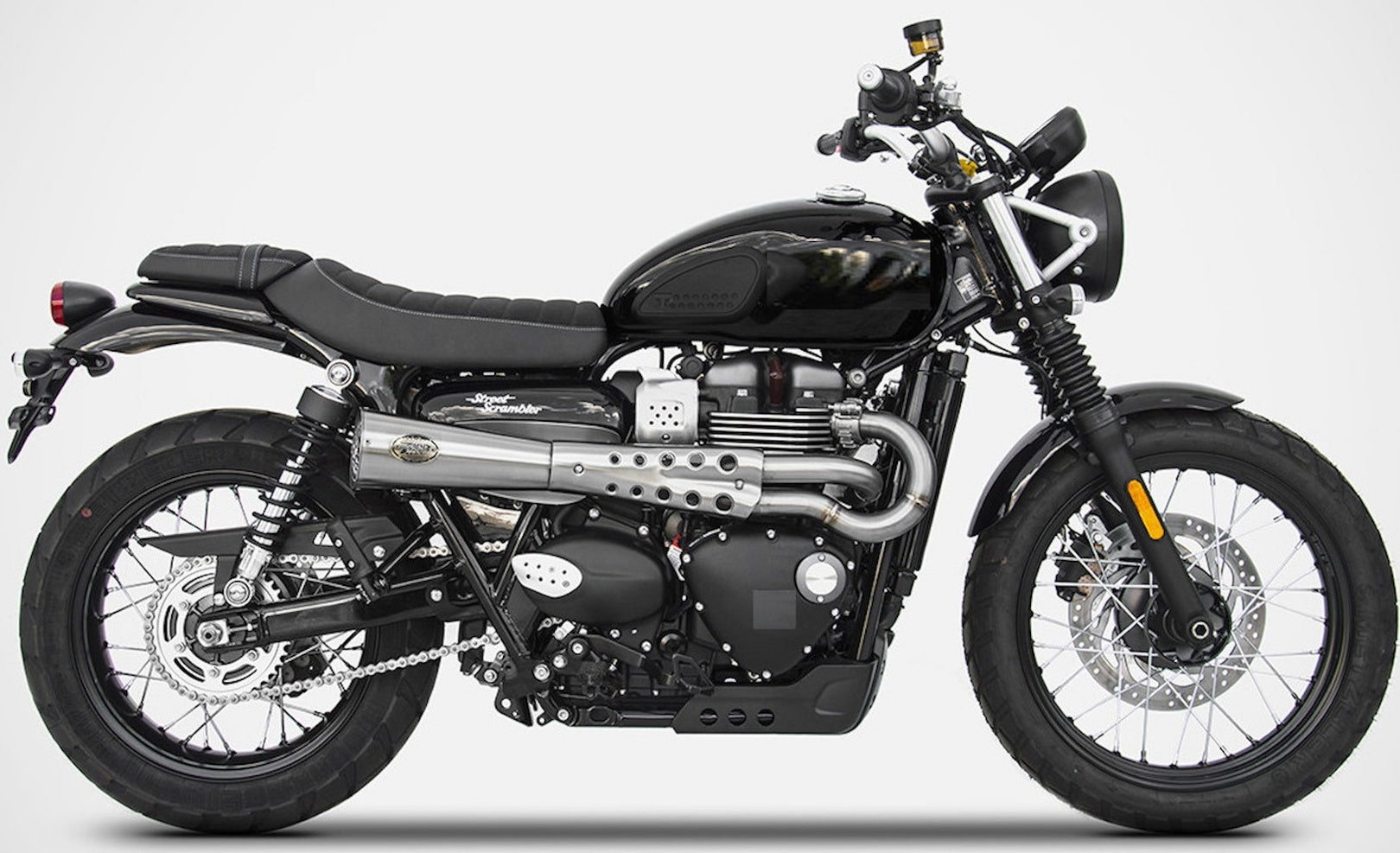 Complete Exhaust System Without Catalytic Converter And Without Sound Certification Tiger70 Stainless Steel Endcap Bronze - Zard Compatible With Triumph Street Scrambler 900 (2017-2023)