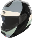 Flip-Up Travelling Motorcycle Helmet Nolan N90-3 06 Black / Ivory / Anthracite / Green Grey Blocco 354 Size Xs