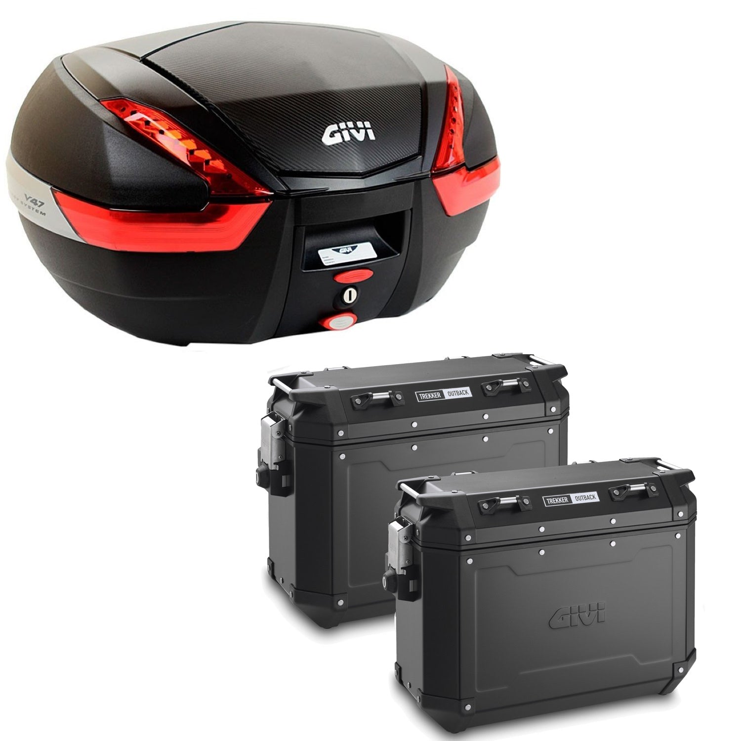 GIVI BAULETTO V47NN + VALIGIE LATERALI OUTBACK OBKN37B COMPATIBILE CON HONDA NC 750 X 16/20