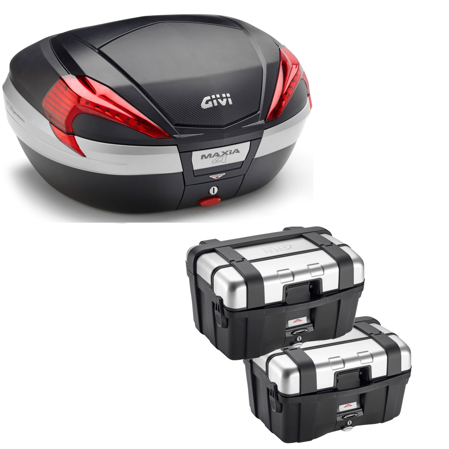 GIVI BAULETTO MAXIA 4 V56NN + VALIGIE LATERALI TREKKER TRK46N COMPATIBILE CON HONDA NC 750 S 14/15