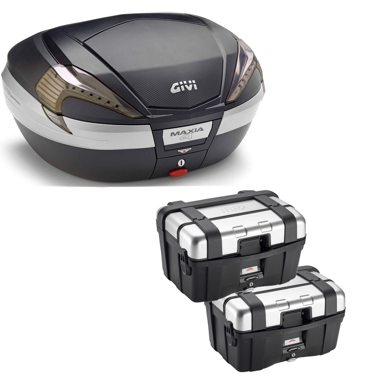 GIVI BAULETTO MAXIA 4 V56NNT + VALIGIE LATERALI TREKKER TRK46N COMPATIBILE CON HONDA NC 750 X 14/15