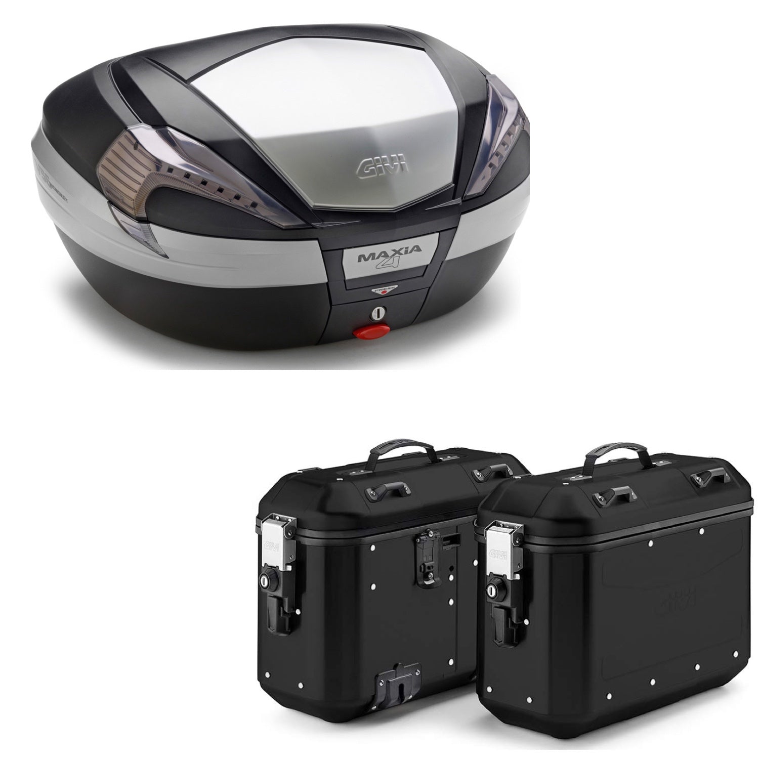 GIVI BAULETTO MAXIA 4 V56NT + VALIGIE LATERALI DOLOMITI DLMK36B COMPATIBILE CON HONDA NC 750 S 14/15