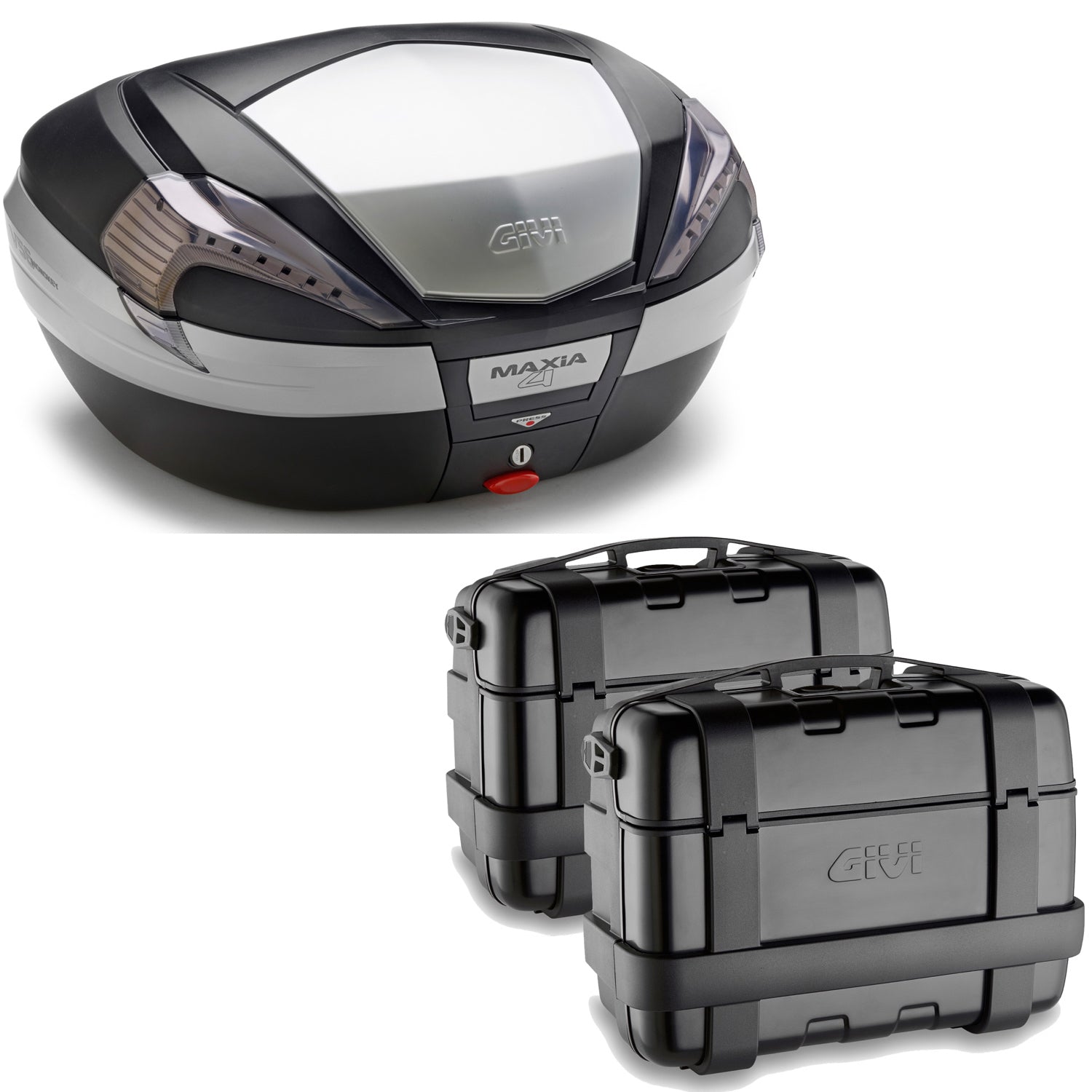 GIVI BAULETTO MAXIA 4 V56NT + VALIGIE LATERALI TREKKER TRK33B COMPATIBILE CON HONDA NC 750 X 14/15